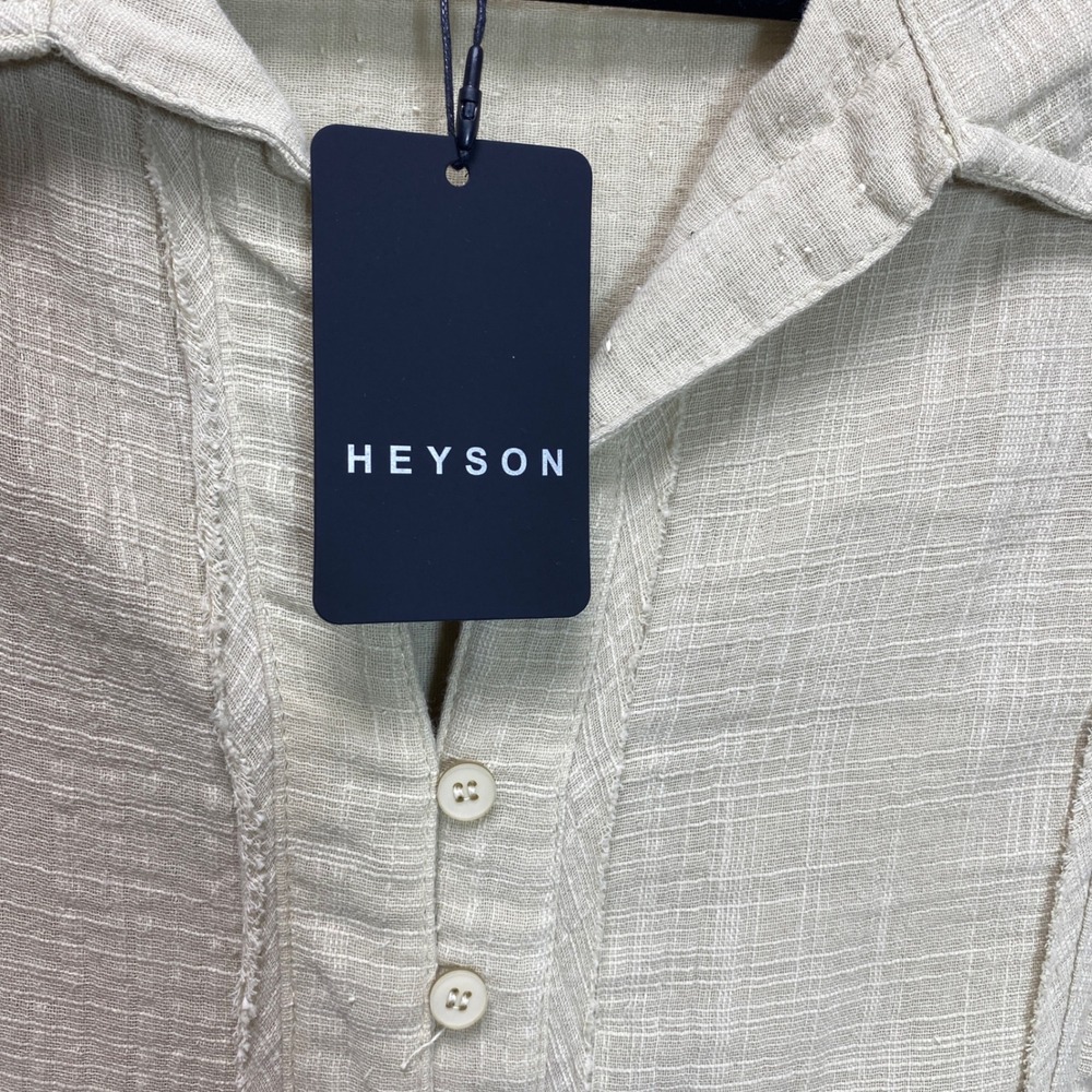 Heyson L Women's‎ Beige Long Sleeve Button Up Top Shirt Distressed Neutral Color - Picture 3 of 11